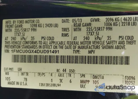 2013 Ford Escape Se from USA, damaged, VIN 1FMCU0GX4DUD91491